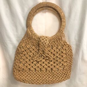 Woven Wicker Straw Tote Bag, Knotted Straw Purse